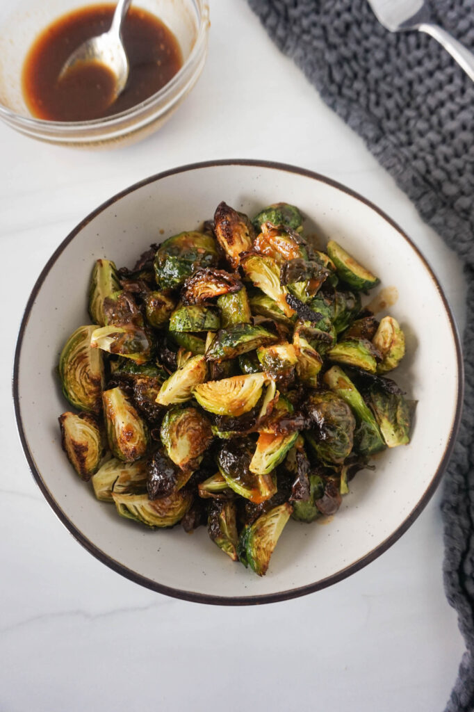 crispy air fryer brussels sprouts with orange miso glaze