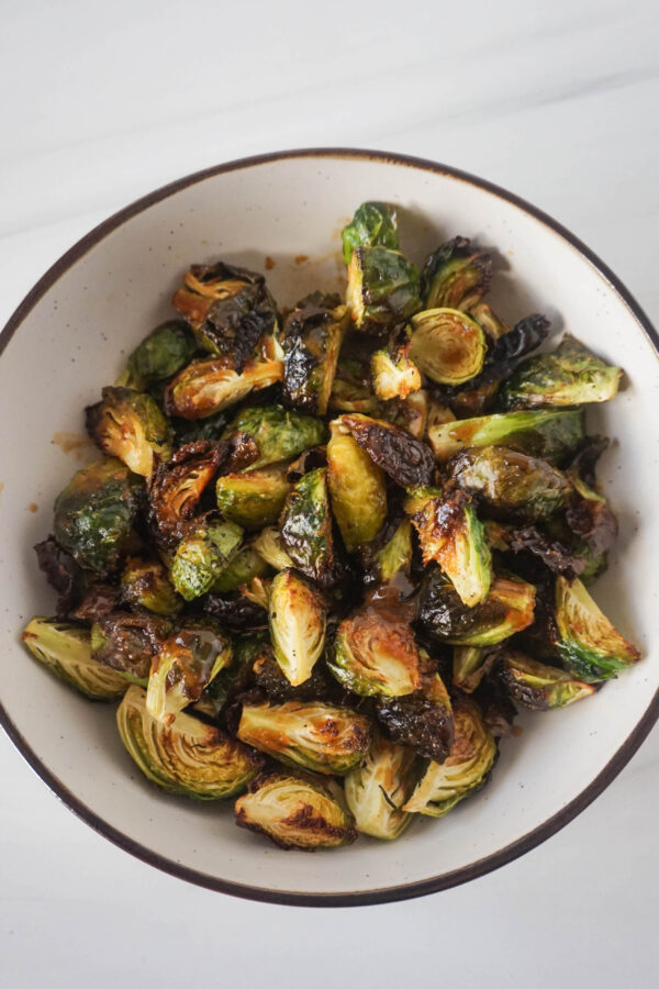 crispy brussels sprouts in the air fryer with orange miso glaze